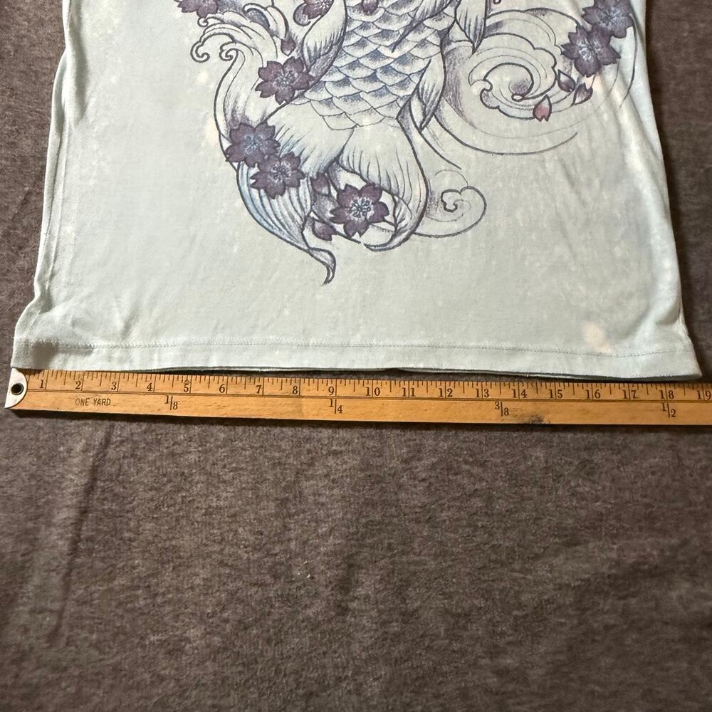 WORK Carp Koi Fish T-Shirt Men Blue White Japan Japanese Tattoo Yakuza V-Neck L - Picture 10 of 11